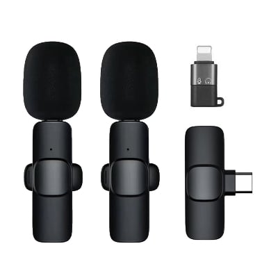 Picture of K9 Wireless Dual Microphone Professional Lapel Lavalia Microphone High-quality Mini Wireless Clip-on Microphone for Video Recording with Stable Signal for Audio 