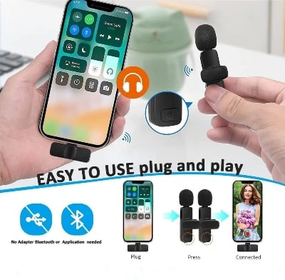 Picture of K9 Wireless Dual Microphone Professional Lapel Lavalia Microphone High-quality Mini Wireless Clip-on Microphone for Video Recording with Stable Signal for Audio 