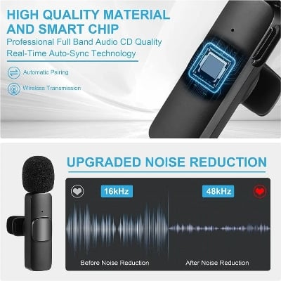 Picture of K9 Wireless Dual Microphone Professional Lapel Lavalia Microphone High-quality Mini Wireless Clip-on Microphone for Video Recording with Stable Signal for Audio 