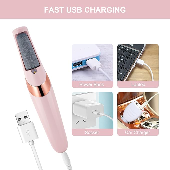 Picture of Electric Foot File, USB Rechargeable Feet Callus Remover with 2 Speed of Replacement Rollers & LED Lights, Professional Hard Skin Remover Foot Care Tools for Cracked Heels Calluses & Dead Skin Pink