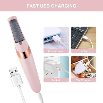Picture of Electric Foot File, USB Rechargeable Feet Callus Remover with 2 Speed of Replacement Rollers & LED Lights, Professional Hard Skin Remover Foot Care Tools for Cracked Heels Calluses & Dead Skin Pink