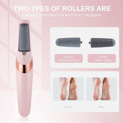 Picture of Electric Foot File, USB Rechargeable Feet Callus Remover with 2 Speed of Replacement Rollers & LED Lights, Professional Hard Skin Remover Foot Care Tools for Cracked Heels Calluses & Dead Skin Pink