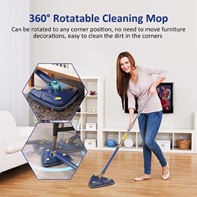 Picture of 360° Rotatable Adjustable Cleaning Mop Extendable Triangle Mop with Long Handle Hand Twist Quick Dry Mop Blue