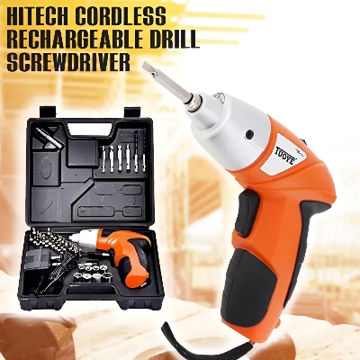 Picture of Cordless Power Screwdriver Kit Rechargeable Electric 45pcs Cordless Drill Sets with Bidirectional Button and LED Light Drilling and Keyless No Noise Cordless Screwdriver Orange/Black Black