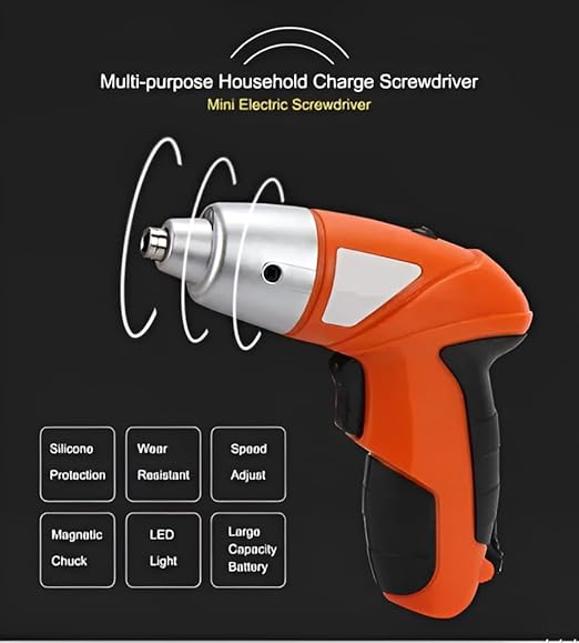 Picture of Cordless Power Screwdriver Kit Rechargeable Electric 45pcs Cordless Drill Sets with Bidirectional Button and LED Light Drilling and Keyless No Noise Cordless Screwdriver Orange/Black Black