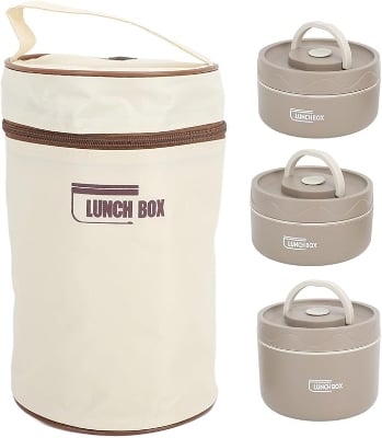 Picture of Lunch Box with Thermal Bag, Portable Leakproof Lunch Containers, 304 Stainless Steel Round Lunch Box for Adults Kids for Picnic Travel Office, Dishwasher Washable Multicolor