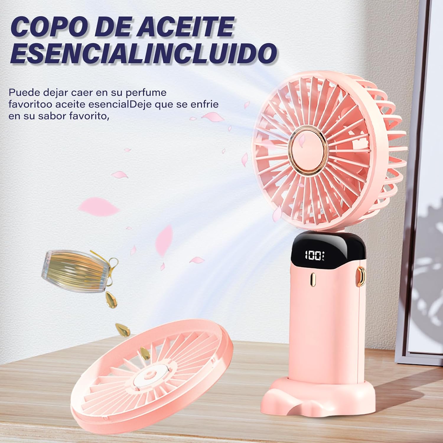 Picture of Hand Held Fan,Portable Handheld USB Rechargeable Fans with 5 Speeds,Battery Operated Mini Fan Foldable Desk Desktop Fans with LED Display for Home Office Bedroom Outdoor Travel (Pink) Pink