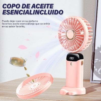 Picture of Hand Held Fan,Portable Handheld USB Rechargeable Fans with 5 Speeds,Battery Operated Mini Fan Foldable Desk Desktop Fans with LED Display for Home Office Bedroom Outdoor Travel (Pink) Pink