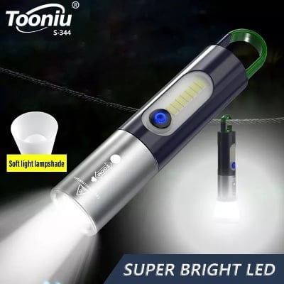 Picture of Multifunctional LED Flashlight XSP-836 Work Light USB Rechargeable Camping Fishing Lantern Waterproof Zoom Torch KeyChain Lamp Blue