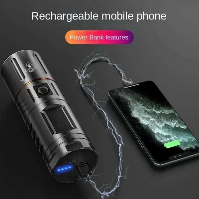 Picture of HIGH POWERED MULTI PURPOSE Zoomable Strong Light T40 LED Flashlight USB Rechargeable Ultra-Bright Torch High Power Lantern Built-in 3*18650 Lithium Batteries FLASHLIGHT Black