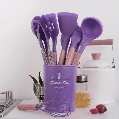 Picture of Spoon Set 12-Piece Silicone Kitchen Cooking And Baking Utensils Set, Non-Stick Utensils Set Heat Resistant Easy Clean, BPA Free Tools, Purple, 12 pcs Purple
