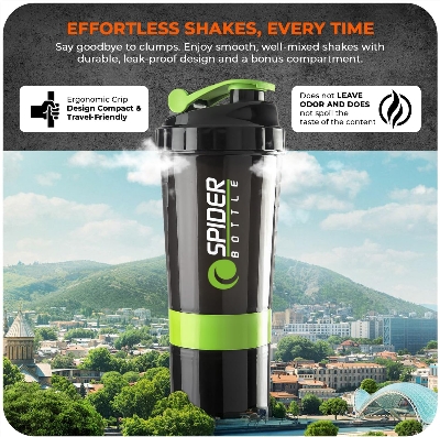 Picture of Protein Shaker Bottle 500ml With Extra Compartment - Gym Shaker Bottle For Men & Women, Perfect For Protein Shakes & Supplements (Green) Multicolor