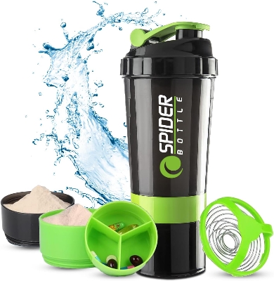 Picture of Protein Shaker Bottle 500ml With Extra Compartment - Gym Shaker Bottle For Men & Women, Perfect For Protein Shakes & Supplements (Green) Multicolor