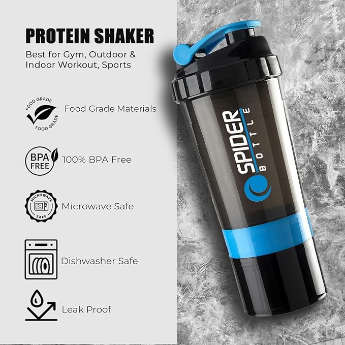 Picture of Protein Shaker Bottle 500ml with Extra Compartment | BPA-Free Protein Bottle Shaker for Protein Shakes | Leak Proof & Dishwasher Safe | Protein Shake Gym Bottles for Men & Women Gym Protein Shaker Bottle 500 ml Multicolor