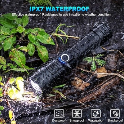 Picture of Flashlights High Lumens Rechargeable, 990,000 Lumens Super Bright Led Flashlight with 5 Modes, IPX6 Waterproof Powerful Flash Light Multifunctional Flashlights for Home Emergencies Camping Black