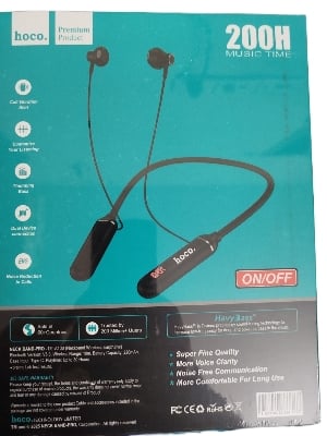 Picture of Hoco 200 Hours Plus Bluetooth Neckband Earphones | 200 Hours Battery Life | Wireless Sports Headset with Mic Black