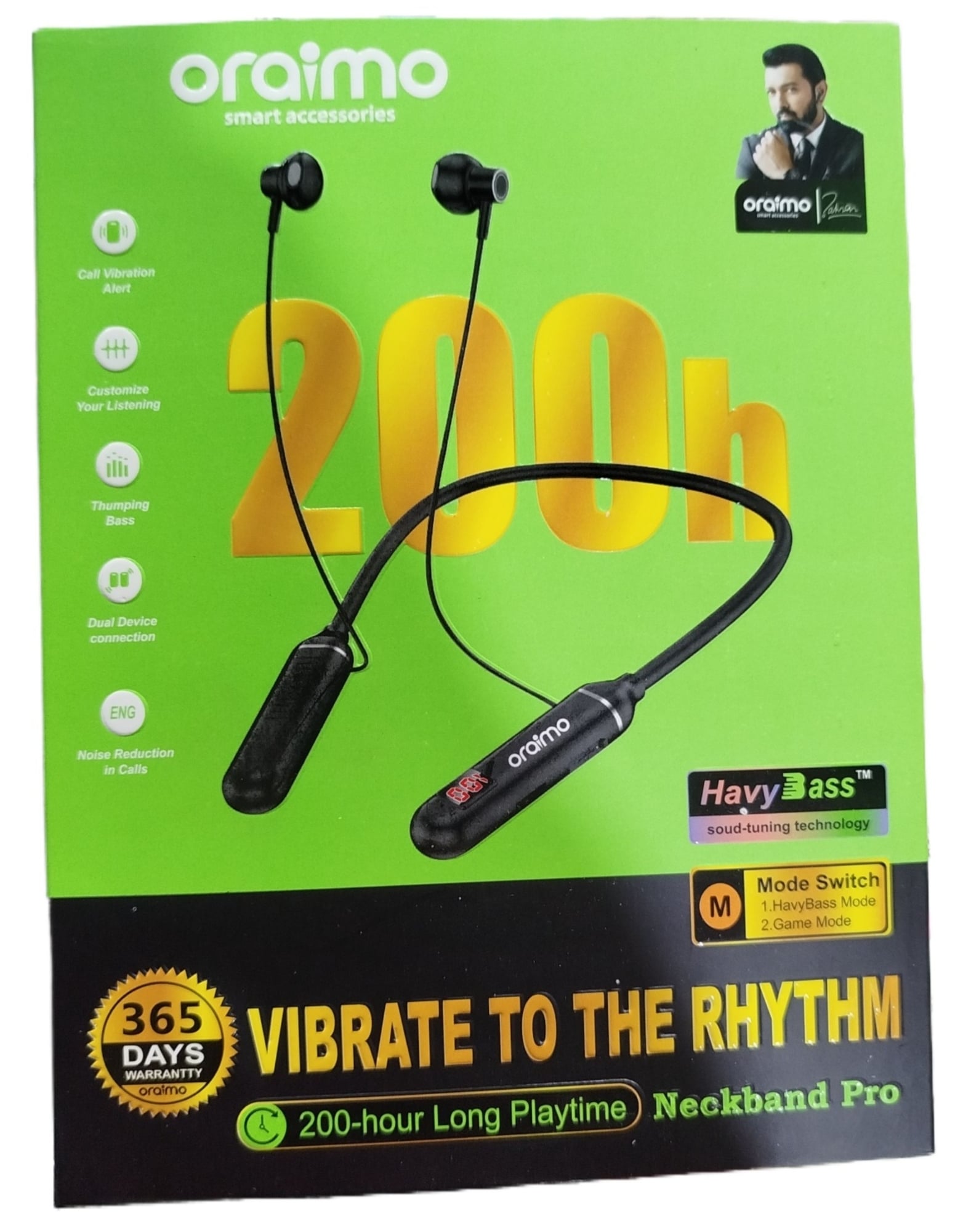 Picture of Oraimo NeckLite Wireless Neckband Earbuds, Wearable Around Neck Headphones Built-in Microphone, Bluetooth Headset Magnetic Earphones Deep Bass, Ultra-Lightweight Comfort, 200 Hours Playtime, Black Black