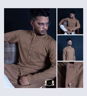 Picture of Noob Emame Mart Premium Soft Cotton Exclusive Design New Panjabi. Stylish and Trendy Panjabi for Men. Brown
