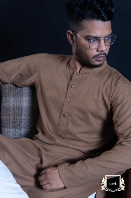 Picture of Noob Emame Mart Premium Soft Cotton Exclusive Design New Panjabi. Stylish and Trendy Panjabi for Men. Brown