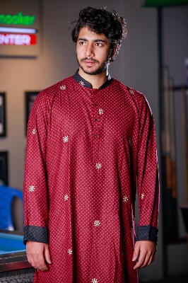 Picture of Premium Quality Red Color Semi Long Panjabi. Regular Fit Premium Panjabi Red
