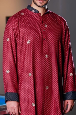 Picture of Premium Quality Red Color Semi Long Panjabi. Regular Fit Premium Panjabi Red