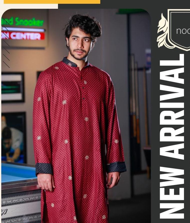 Picture of Premium Quality Red Color Semi Long Panjabi. Regular Fit Premium Panjabi Red