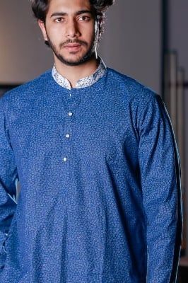 Picture of Premium Quality Mid Blue Color Semi Long Panjabi Blue