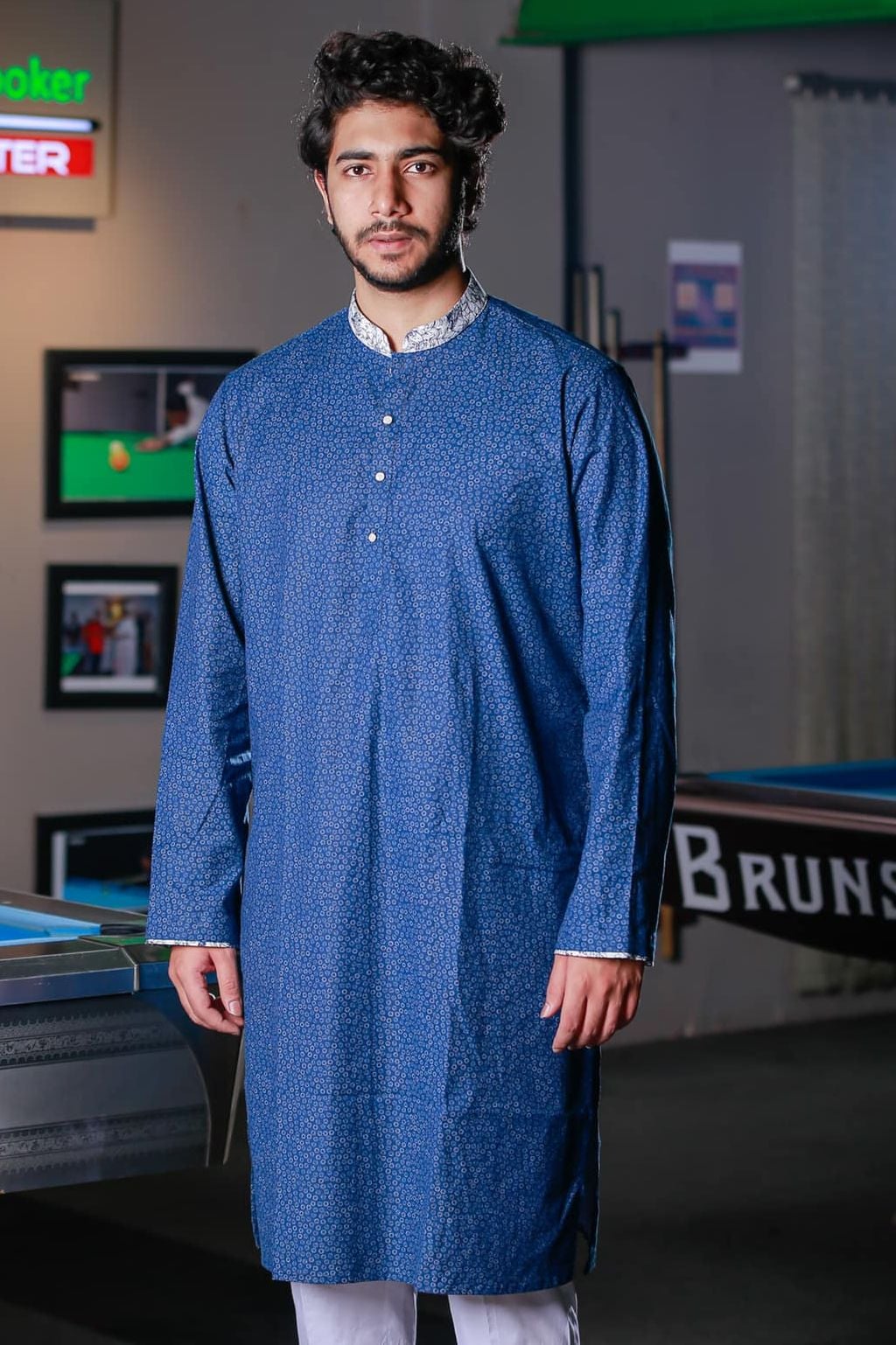 Picture of Premium Quality Mid Blue Color Semi Long Panjabi Blue
