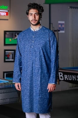 Picture of Premium Quality Mid Blue Color Semi Long Panjabi Blue