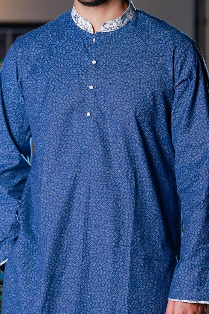 Picture of Premium Quality Mid Blue Color Semi Long Panjabi Blue
