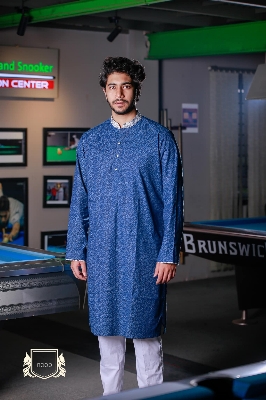 Picture of Premium Quality Mid Blue Color Semi Long Panjabi Blue
