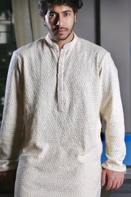 Picture of Premium Quality Off White Color Semi Long Panjabi Noob Men’s Regular Fit Premium Panjabi White