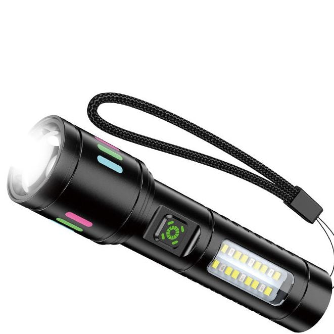 Picture of Multi-function Telescopic Zoom LED High-intensity Flashlight Made From Aluminum Torch Light Super Bright Camping Light Black