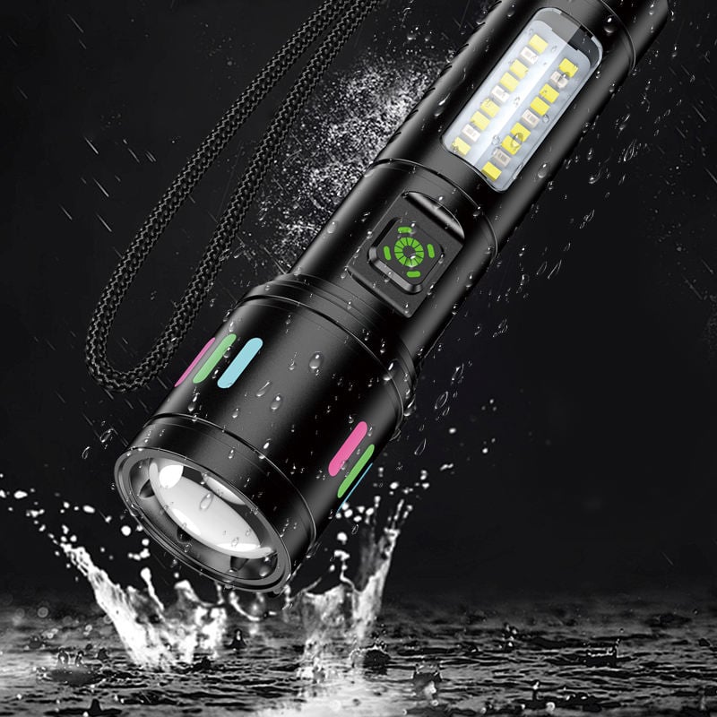Picture of Multi-function Telescopic Zoom LED High-intensity Flashlight Made From Aluminum Torch Light Super Bright Camping Light Black