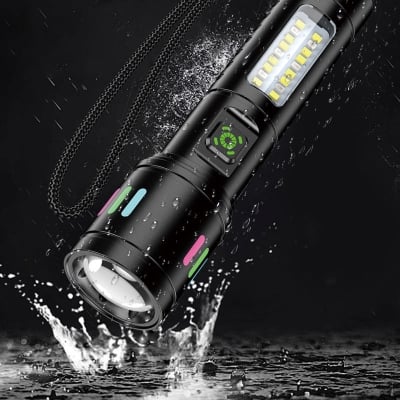 Picture of Multi-function Telescopic Zoom LED High-intensity Flashlight Made From Aluminum Torch Light Super Bright Camping Light Black