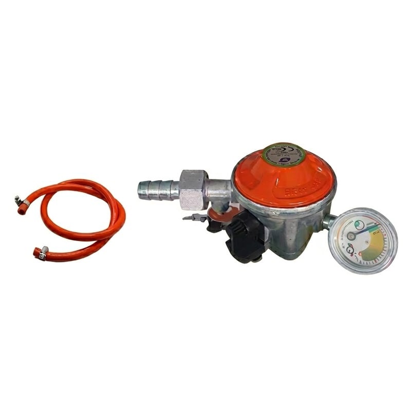 Picture of LPG Gas Safety Regulator 22mm with Meter & Auto Shut Off – 6 Feet Hose Pipe, 2 Clamps, Screwdriver – 5 in 1 Package – IGT