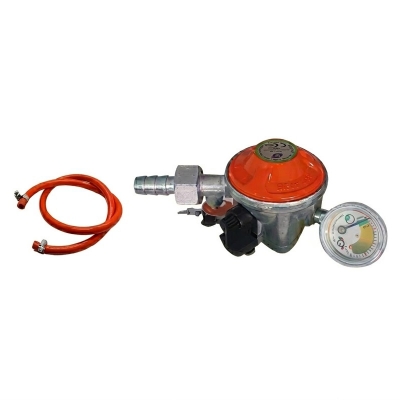 Picture of LPG Gas Safety Regulator 22mm with Meter & Auto Shut Off – 6 Feet Hose Pipe, 2 Clamps, Screwdriver – 5 in 1 Package – IGT