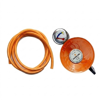 Picture of 22mm LPG Gas Regulator with Meter – Heavy Duty Low Pressure – 5Pcs Set (6Ft Pipe, 2 Clamps & Screwdriver) – Gasoline