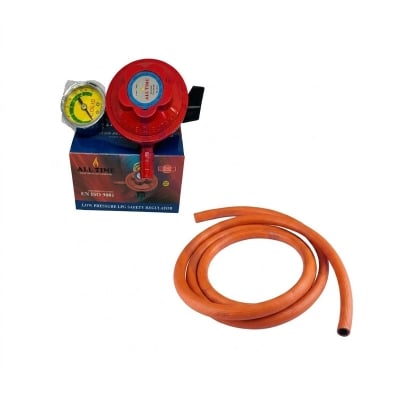 Picture of LPG Gas Safety Regulator with Meter and 6 Feet Pipe – Hot Package – Kitchen Cylinder Regulator 22mm – All Time