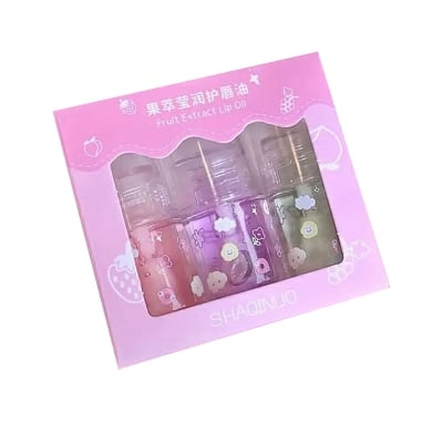 Picture of Shaqinuo 1/3Pcs Fruit Lip Oil Set Transparent Jelly Mirror Water Lip Gloss Nourishing Moisturising Anti-Dry Lips Plumping Makeup Lip Care