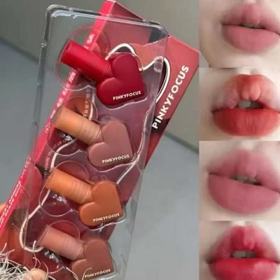 Picture of 4-Color Creative Love Waterproof Matte Velvet Lip Gloss Set Dark Red Lipstick Kit Red Lip Tint Mud Women Korean Makeup