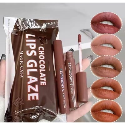 Picture of 5Pcs/set Chocolate Lip Gloss Waterproof Lasting Non Sticky Lip Glaze Silky Smooth  Red Liquid Lipstick Makeup Cosmetic