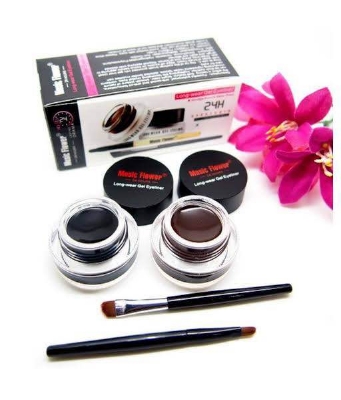 Picture of Best 2 In 1 Brown + Black Eyeliner Gel Make Up Water-proof Eye Liner Kit Eye Makeup Cream 2 Cosmetics Brushes Tool