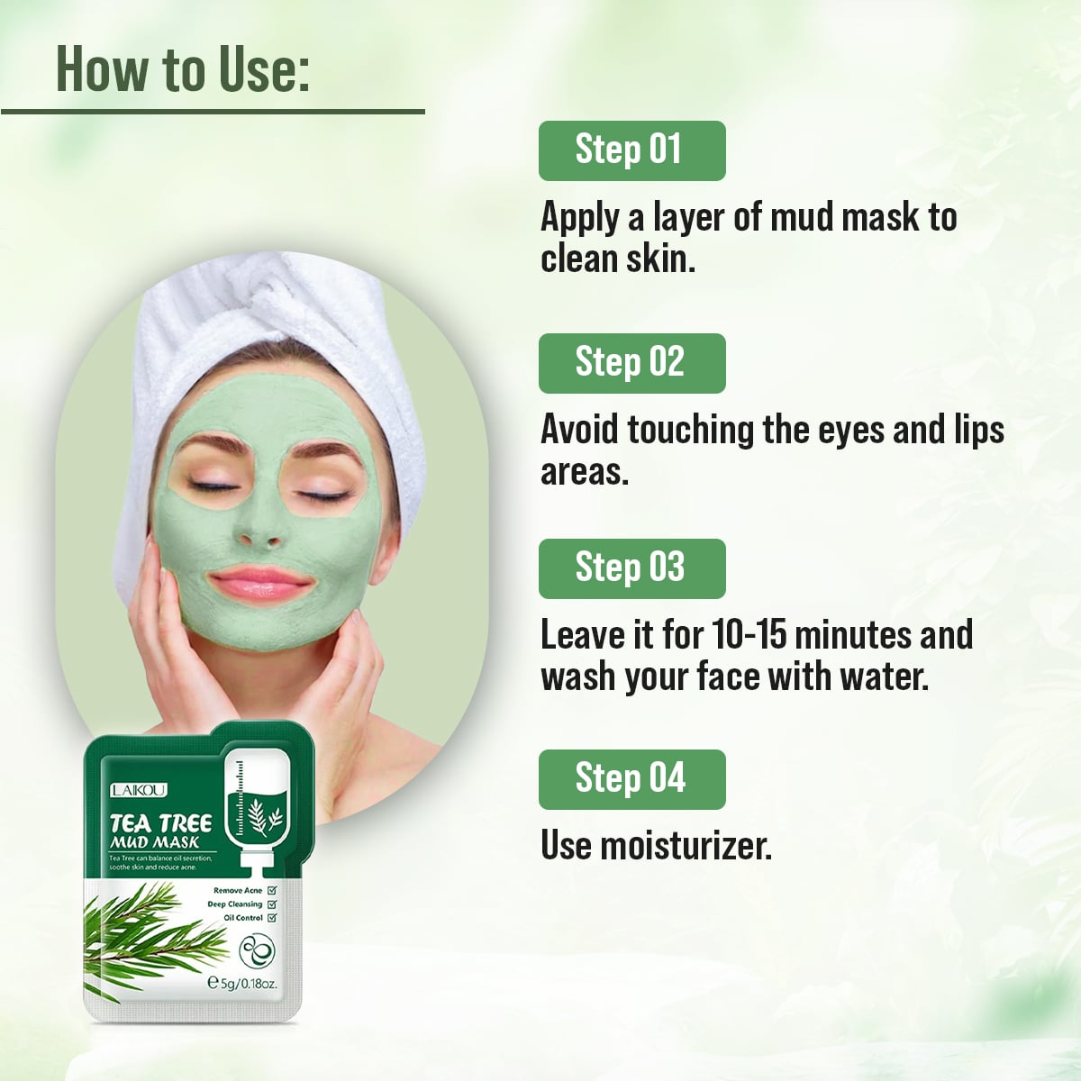 Picture of LAIKOU Tea -Tree Mud Mask Repairing Acne Cleansing Blackhead Oil Control Soothing -1pcs
