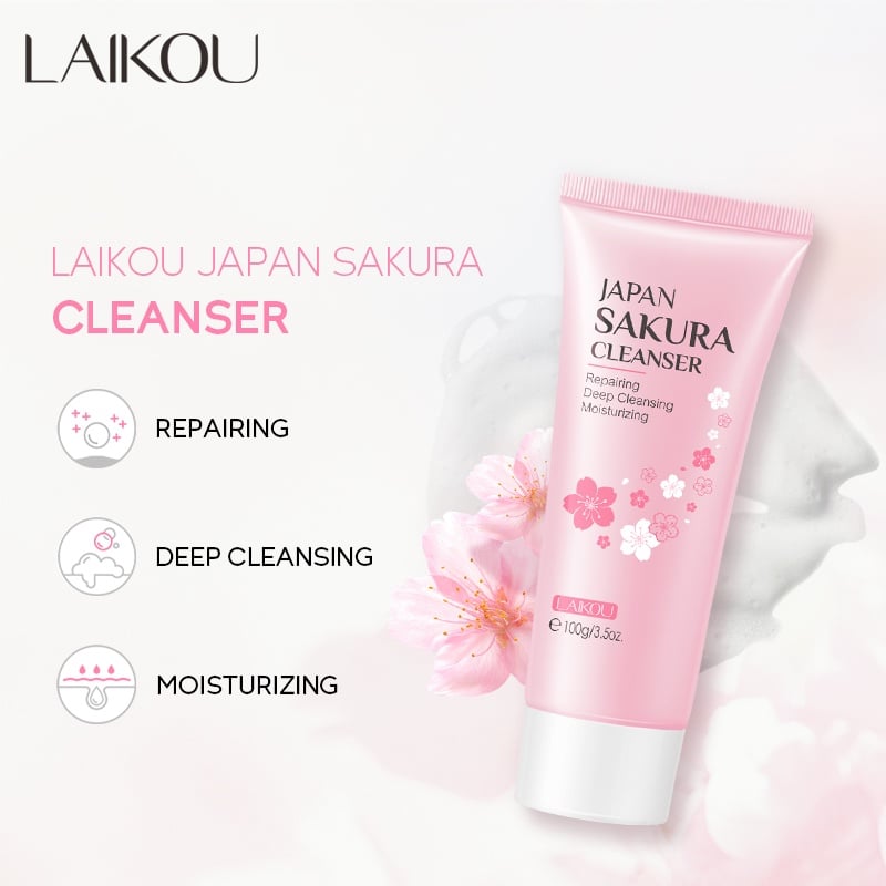 Picture of LAIKOU Sakura Skin Care Set 5pcs Brightening Serum / Whitening Face Moisturizer / Eye Cream / Cleansing Mud Mask Remove Acne