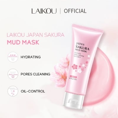 Picture of Laikou Sakura Mud Mask Deep Clean Whitening Remove Blackhead Exfoliating Shrink Pores Oil Control Repair Refine Pores Face Care 75g