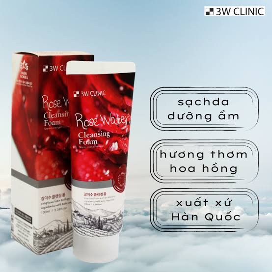 Picture of 3W CLINIC Rose Water Cleansing Foam moisturizing 100 ml, for face