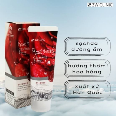 Picture of 3W CLINIC Rose Water Cleansing Foam moisturizing 100 ml, for face