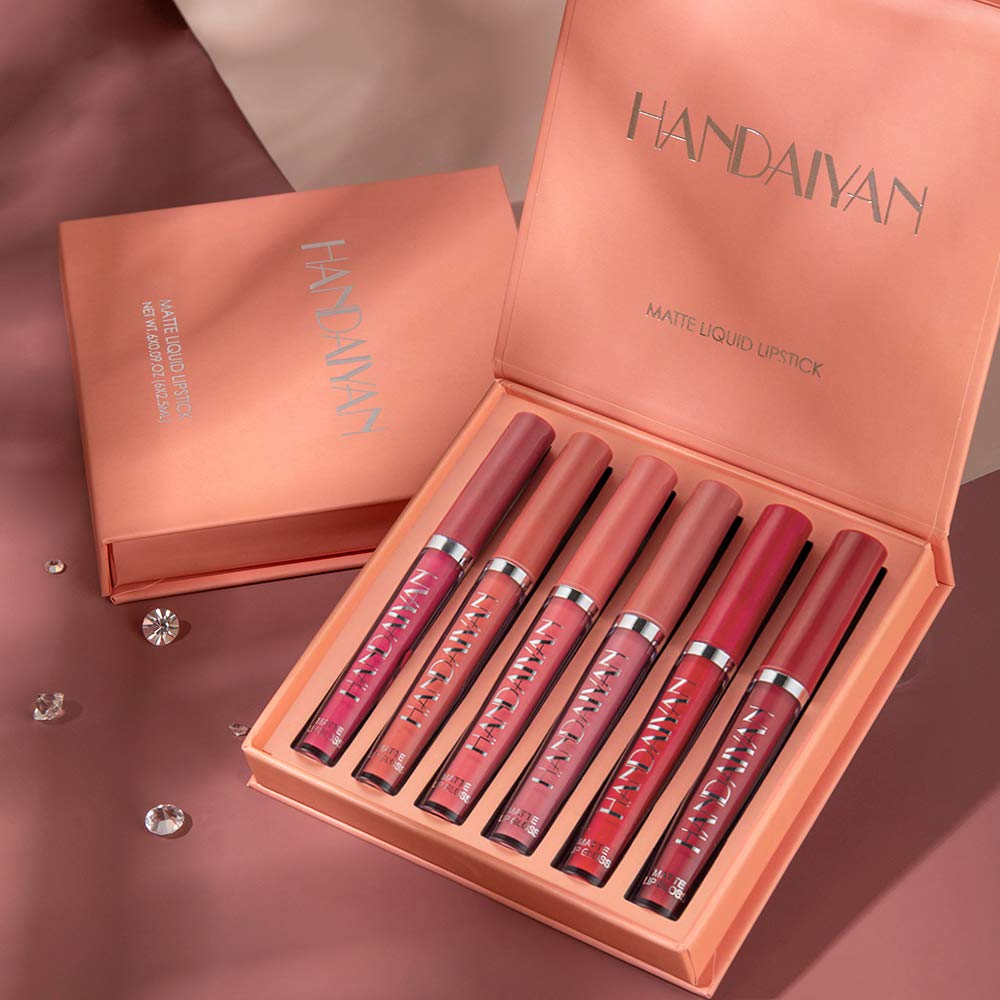 Picture of HANDAIYAN 6 Colors Long Lasting Velvet Lips Tint Liquid Lipsticks Waterproof Non-Stick Cup Lipgloss Gift Set( A)