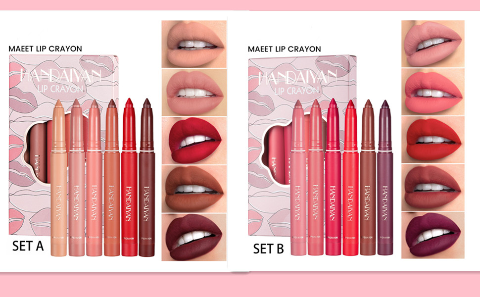Picture of HANDAIYAN 6PCS Lipstick Pencil Set Long Lasting Waterproof Velvet Matte Mist Lip Liner Pen Lip Makeup-SET A
